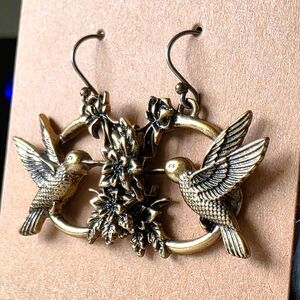Gold Color Hummingbird Hoop Earrings